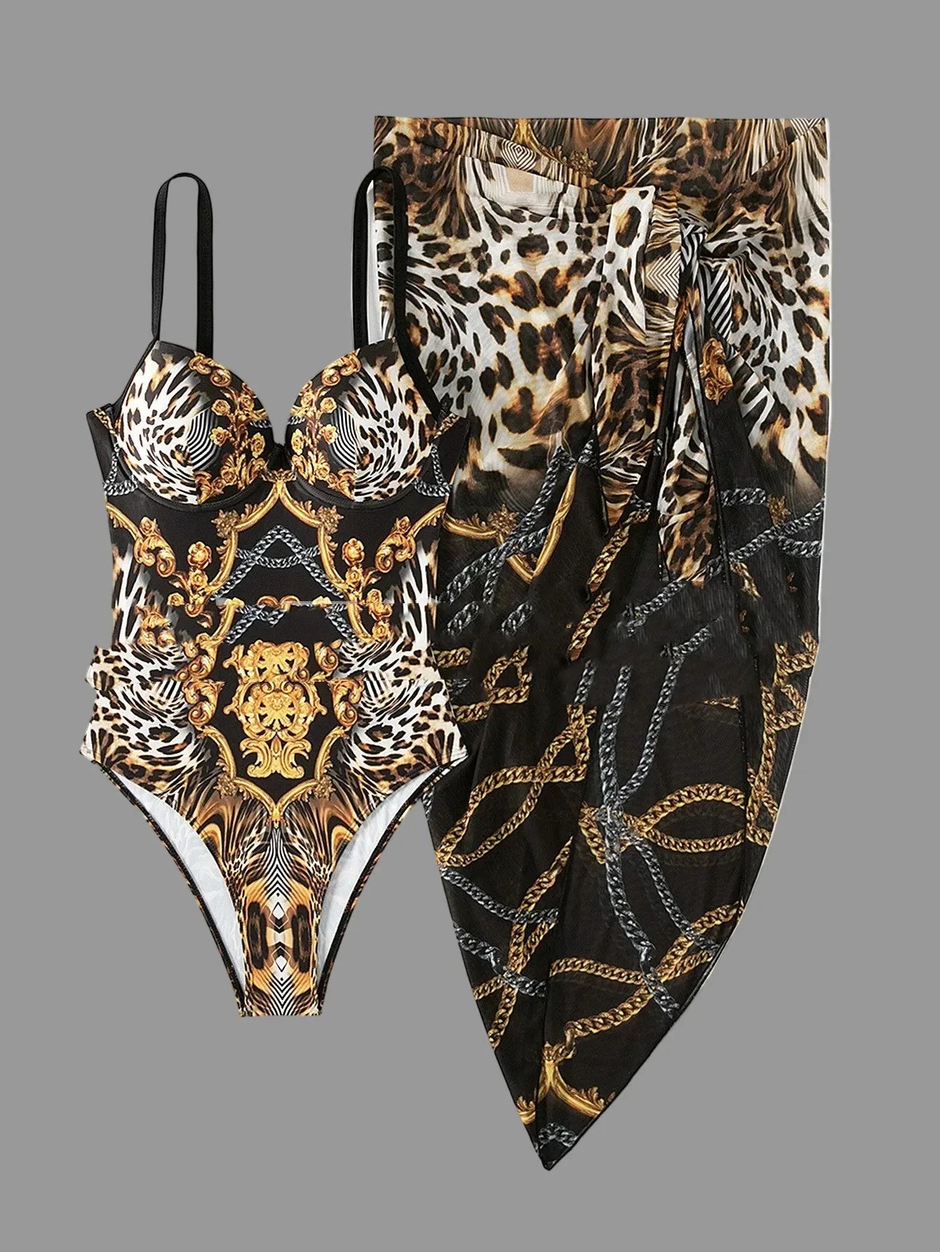 Double Shoulder Steel Bracket Bikini Three-Piece - Gather & Thin - SandiFreckles Surf & Swimwear