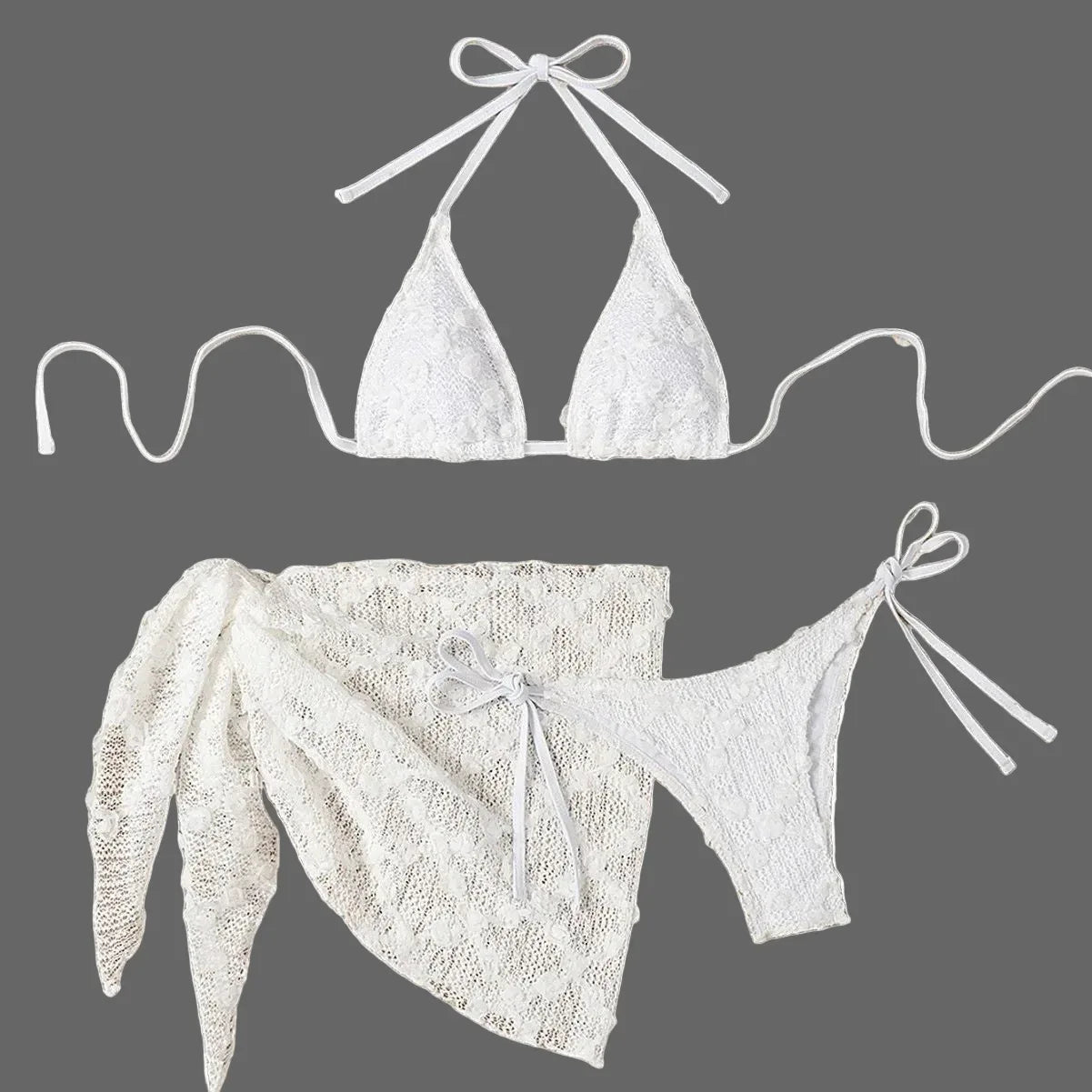 Mesh Halter Bandage Bikini Three-Piece - Split Swimsuit - SandiFreckles Surf & Swimwear