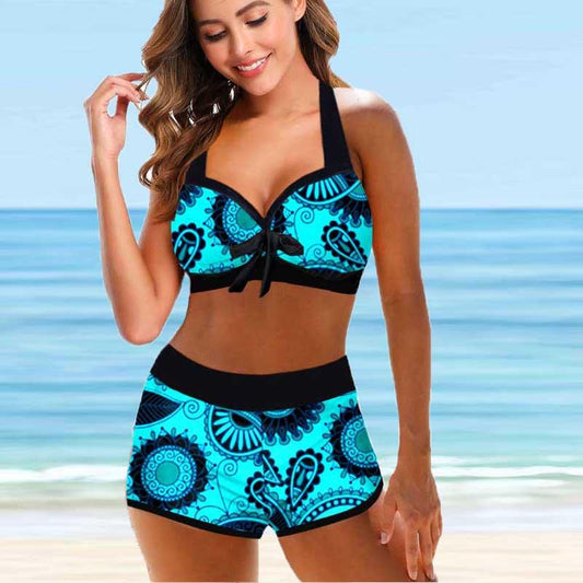 Women's Split High Waist Printed New Bikini Swimwear - SandiFreckles Surf & Swimwear