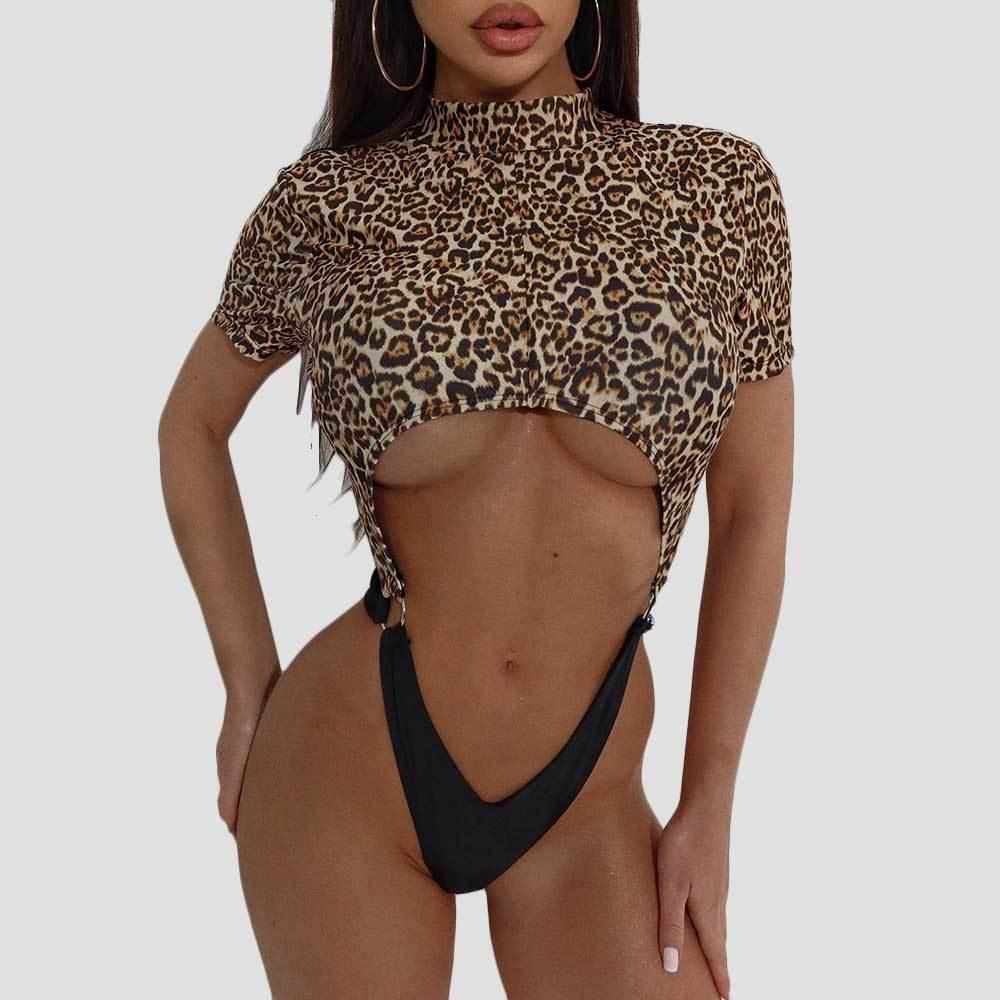 Leopard Print Color Matching Sexy Backless Siamese Bikini - SandiFreckles Surf & Swimwear