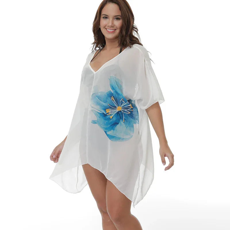 Plus Size Bikini Cover-up Loose Beach Sun Protection Blouse - SandiFreckles Surf & Swimwear