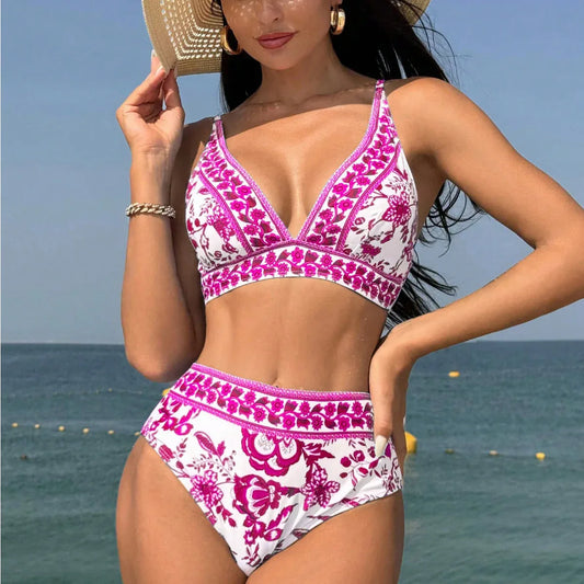 Split Bikini High Waist Print Swimsuit - SandiFreckles Surf & Swimwear