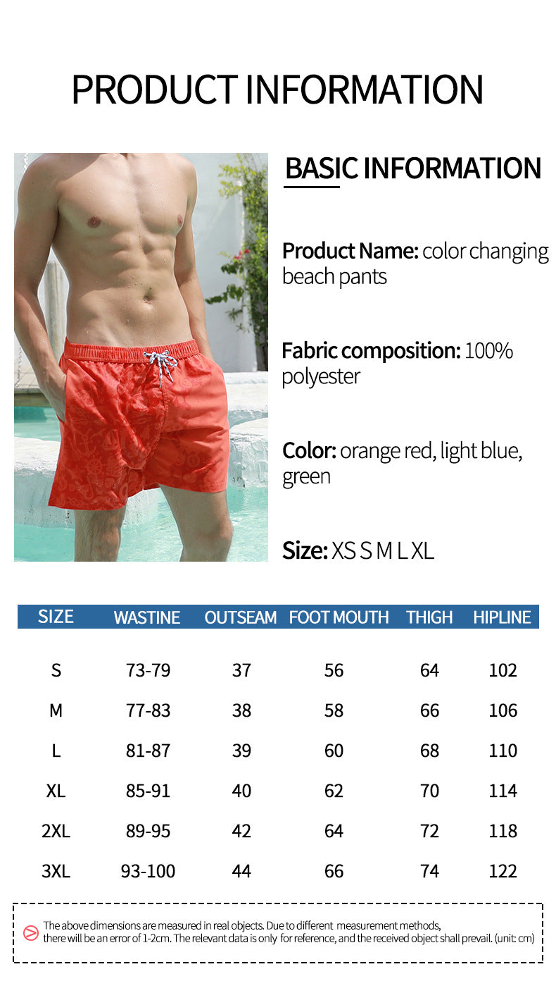 Plus Size Four-point Quick-drying Shorts Beach Pants Color Change Magic Print Beach Pants Men's Swimming Trunks