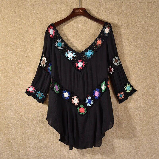 Amazon AliExpress Hot Selling Product Boho Hollow Out Hand Crocheting Flower Bikini Loose Beach Cover-up - SandiFreckles Surf & Swimwear