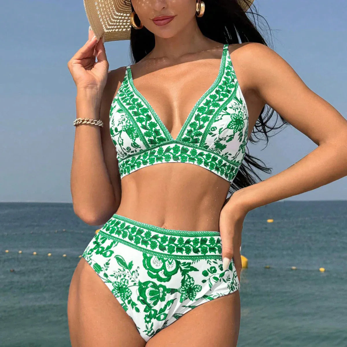 Split Bikini High Waist Print Swimsuit - SandiFreckles Surf & Swimwear