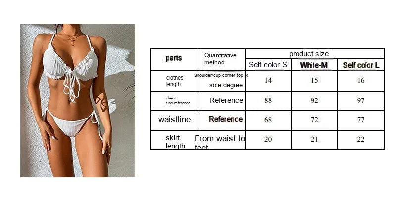 Sunken Stripe Pleated Lace-Up Backless Bikini - Sexy Split Style - SandiFreckles Surf & Swimwear