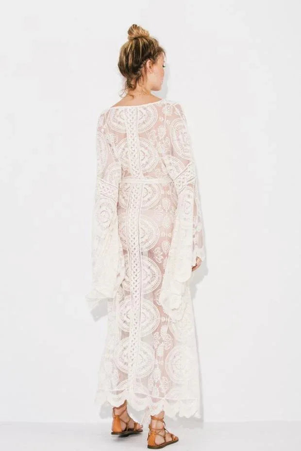 Bell Sleeve Mid-length Lace Shirt Bikini Swimsuit Outwear Blouse Beachwear - SandiFreckles Surf & Swimwear