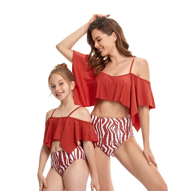High-Waist Bikini Parent-Child Swimwear - Comfortable & Stylish - SandiFreckles Surf & Swimwear