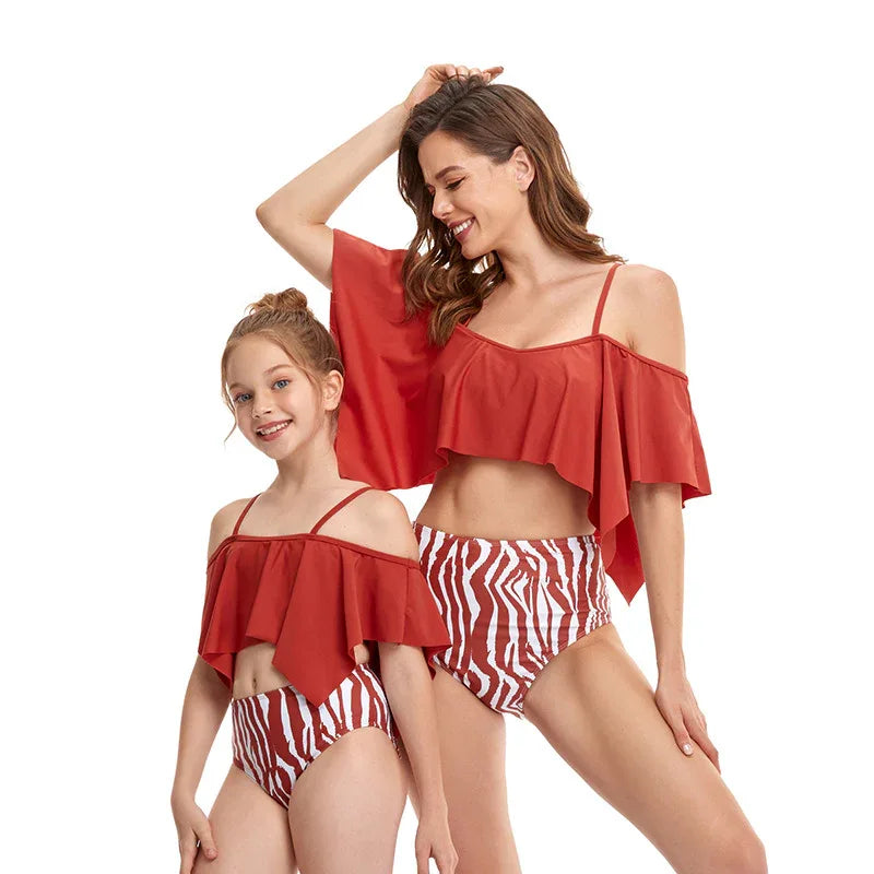 High Waist Ruffled Bikini - Matching Parent-Child Swimwear Set - SandiFreckles Surf & Swimwear