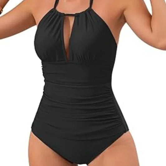 Polo Neck Backless One Piece Swimsuit - Sophisticated Style - SandiFreckles Surf & Swimwear