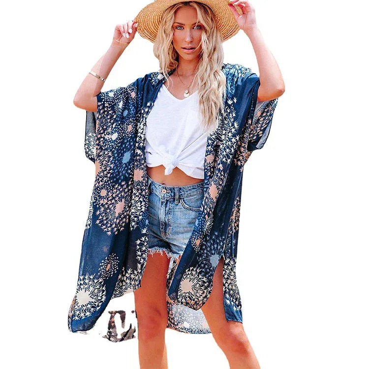 Women's Casual Mid-Length Loose Beachwear Tulle Sun Protection Jacket - SandiFreckles Surf & Swimwear