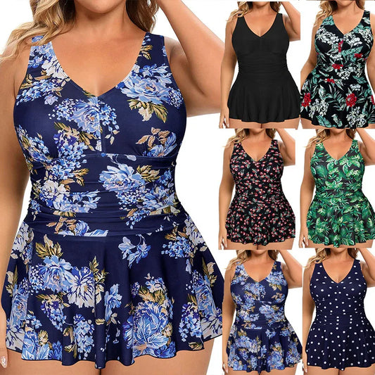 European And American Plus Size Swimsuit Women's Printed Sleeveless Dress - SandiFreckles Surf & Swimwear