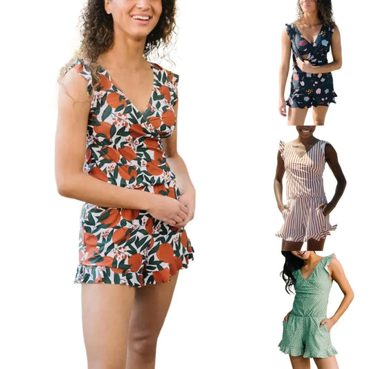 Women's Printed Hot Spring One-Piece Swimsuit with Boxer Style - SandiFreckles Surf & Swimwear
