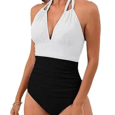 Polo Neck Backless One Piece Swimsuit - Sophisticated Style - SandiFreckles Surf & Swimwear