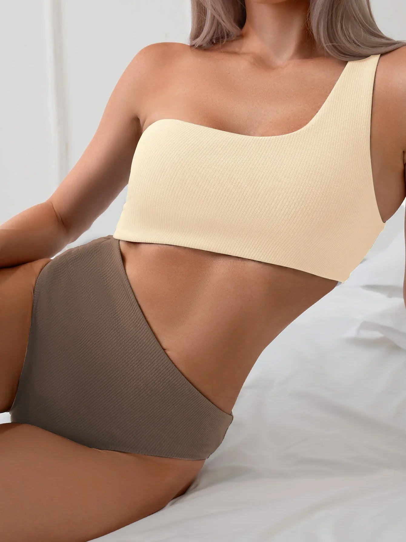 One Shoulder Colour Matching Monokini - SandiFreckles Surf & Swimwear