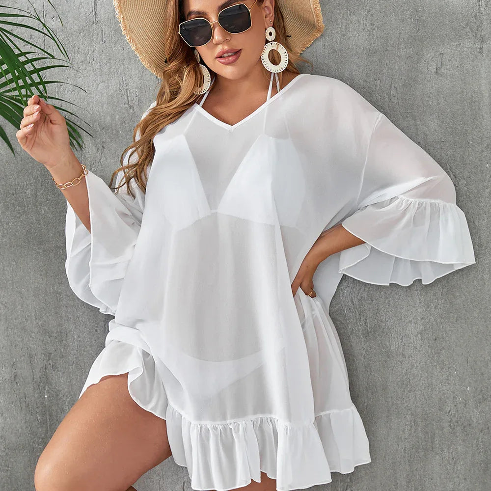 Plus Size See-Through Beach Dress - Sexy Sun Protection - SandiFreckles Surf & Swimwear