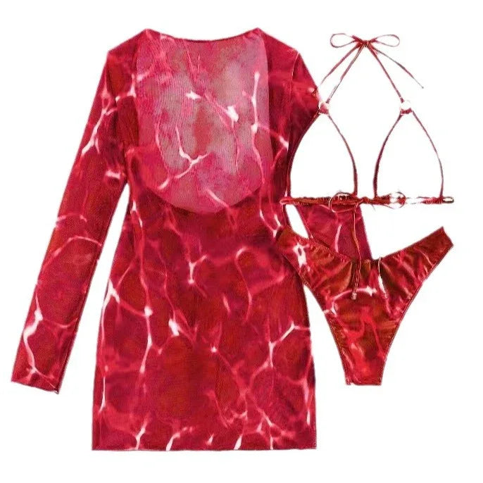 Printed Hollow Out Beach Dress - Fashionable Bikini Set - SandiFreckles Surf & Swimwear