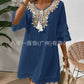 Women's Seaside Holiday Dress Bohemian Beach Dress Fairy Ethnic Style Embroidered Lantern Sleeve Style Long Swing Skirt - SandiFreckles Surf & Swimwear
