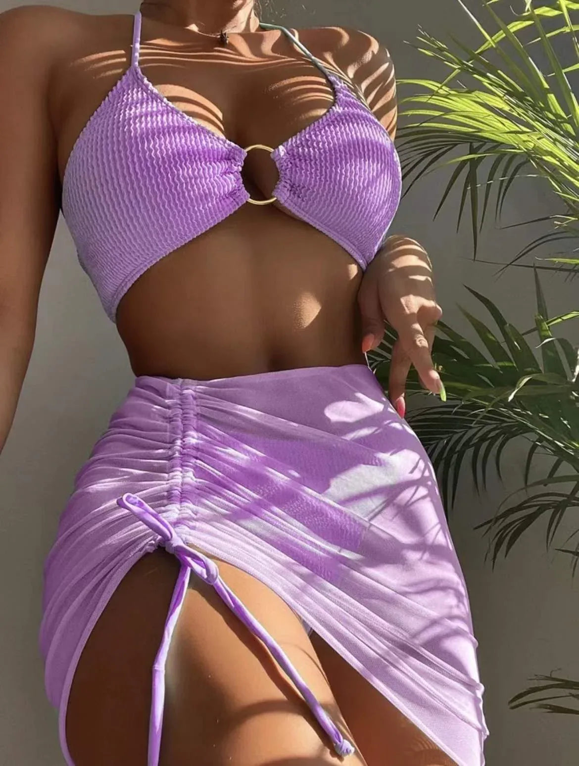 Women's Swimwear Body Solid Color Fashion Halter Three-piece Suit - SandiFreckles Surf & Swimwear