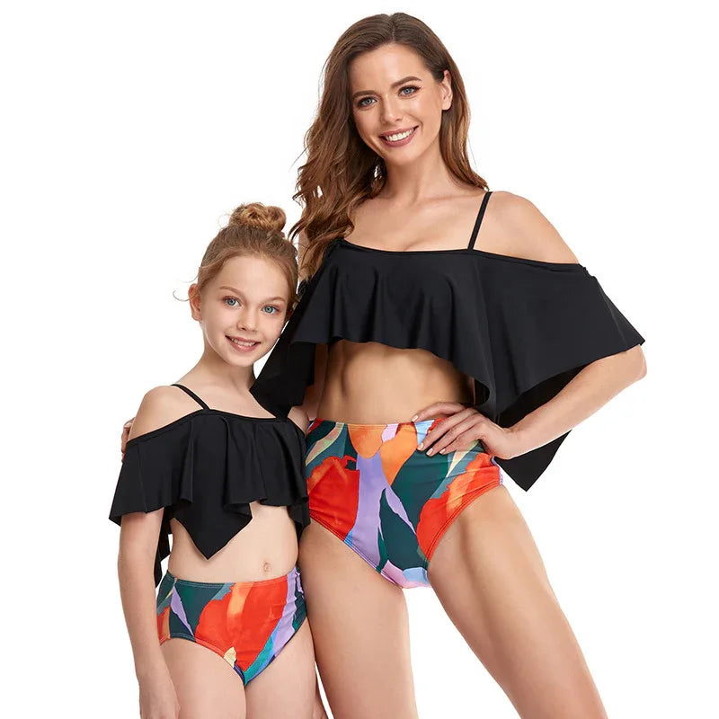 High Waist Ruffled Bikini - Matching Parent-Child Swimwear Set - SandiFreckles Surf & Swimwear