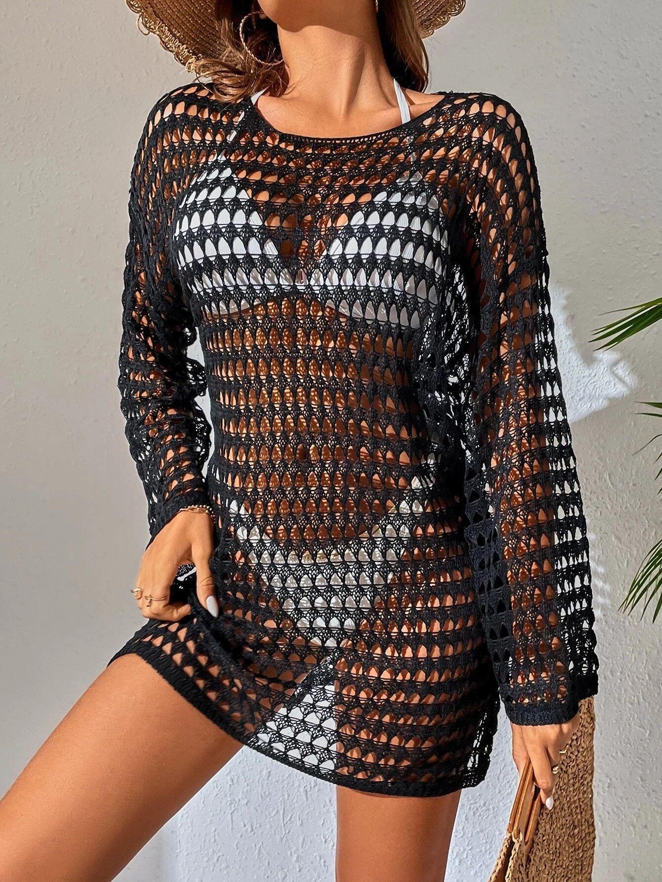 Mesh Hollow Out Knitted Bikini Blouse - Breathable Cover - SandiFreckles Surf & Swimwear