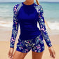 Women's Long Sleeve Digital Print Conservative Ladies Separate Bikini Swimwear - SandiFreckles Surf & Swimwear