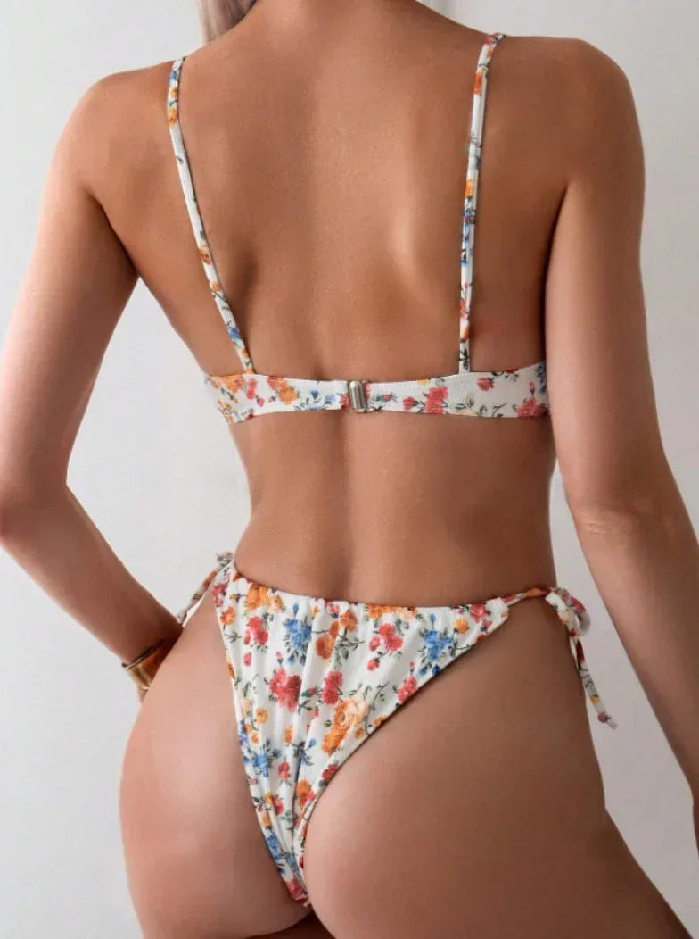 Floral Underwire String Bikini - Supportive Swimwear - SandiFreckles Surf & Swimwear