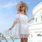 Off-the-shoulder Shawl Sleeve Embroidered Stitching Beach Dress - SandiFreckles Surf & Swimwear