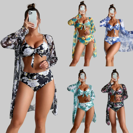 Multi-Colour Printed Fashion Bikini Three-Piece Set - SandiFreckles Surf & Swimwear