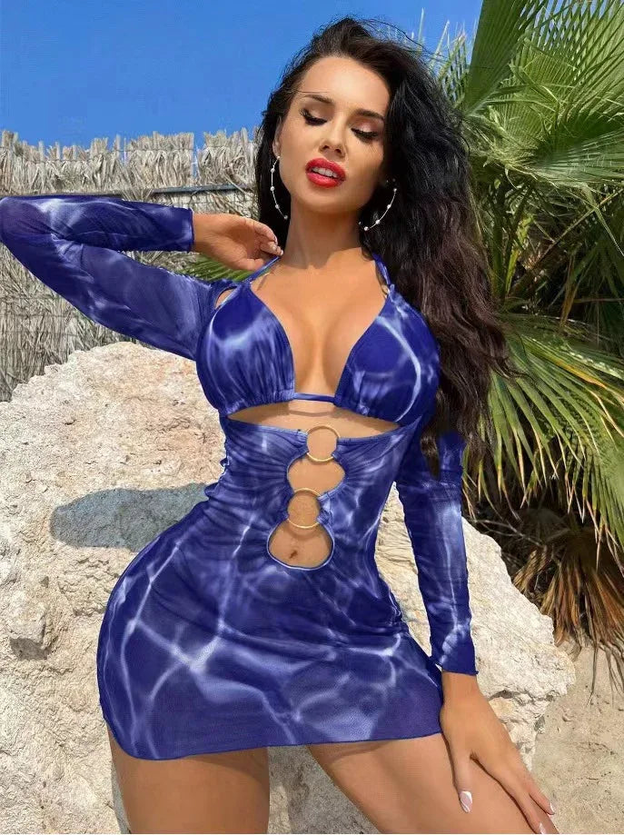 Printed Hollow Out Beach Dress - Fashionable Bikini Set - SandiFreckles Surf & Swimwear