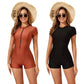 Solid Color Zipper One-pieces Short Sleeve Beach Sports Swimwear - SandiFreckles Surf & Swimwear
