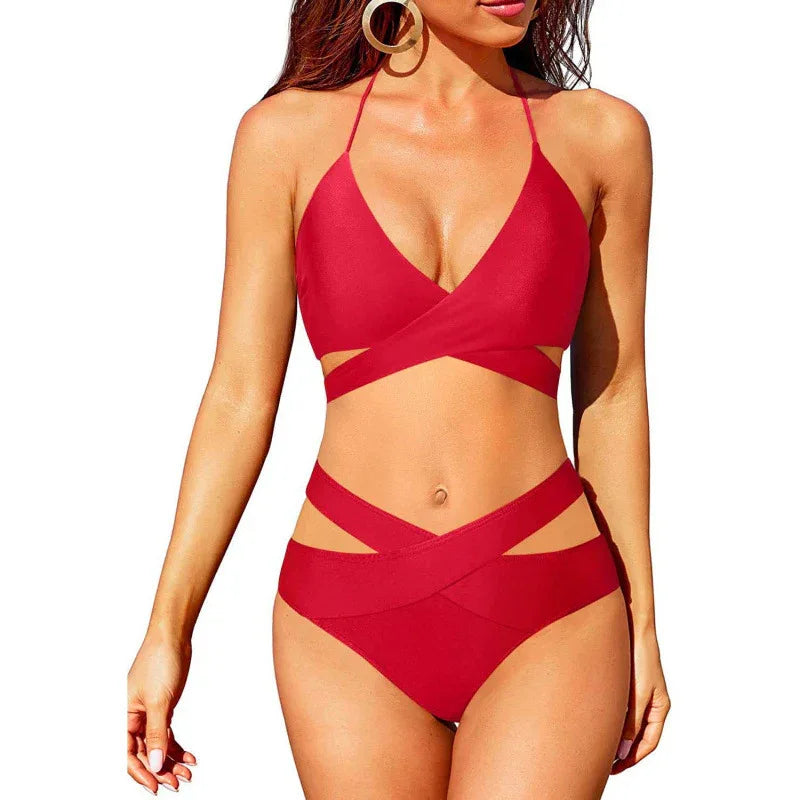 European And American New Women's Split Swimsuit High Waist Bikini - SandiFreckles Surf & Swimwear