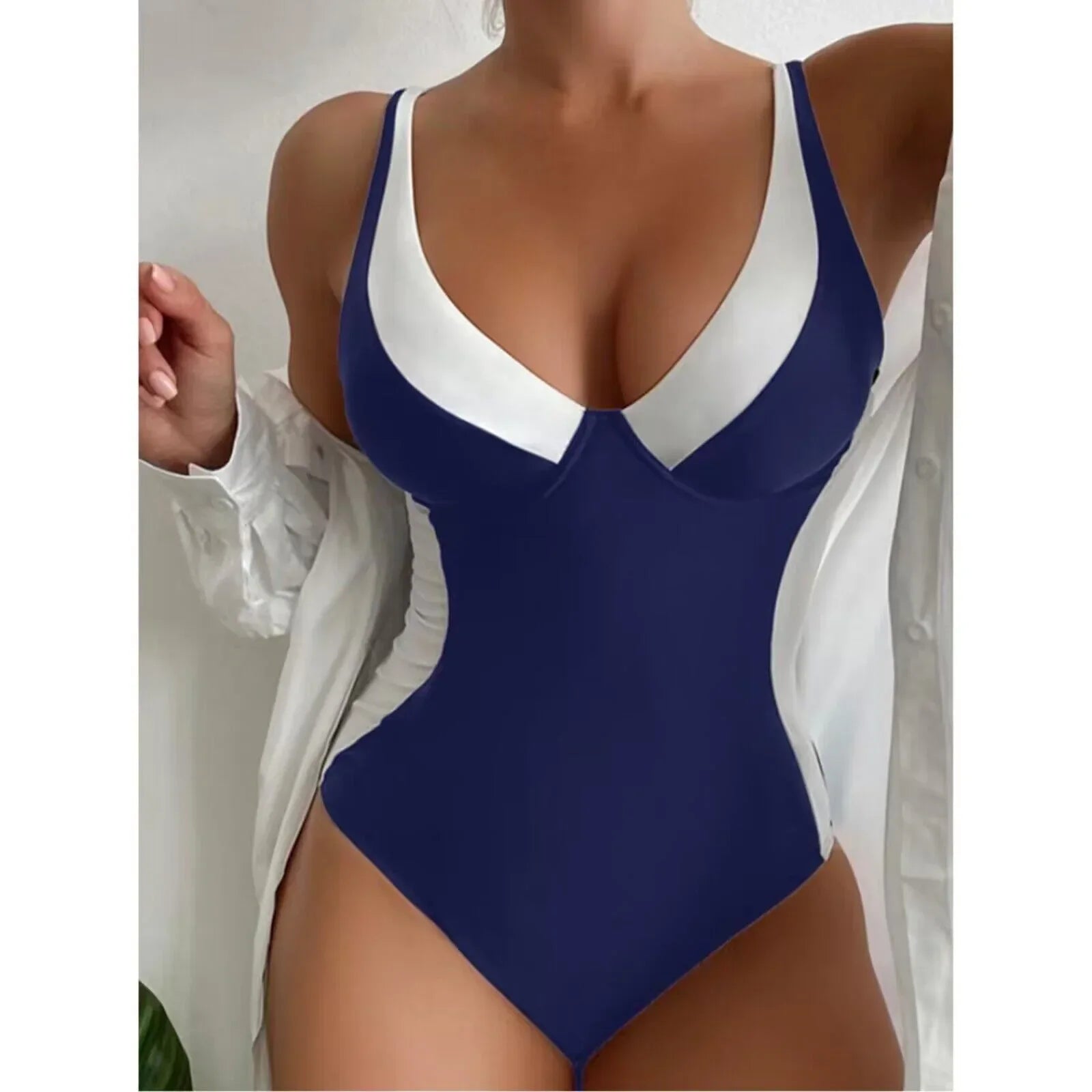 V-Neck Tummy Control One Piece Swimsuit - Sporty & Slimming - SandiFreckles Surf & Swimwear