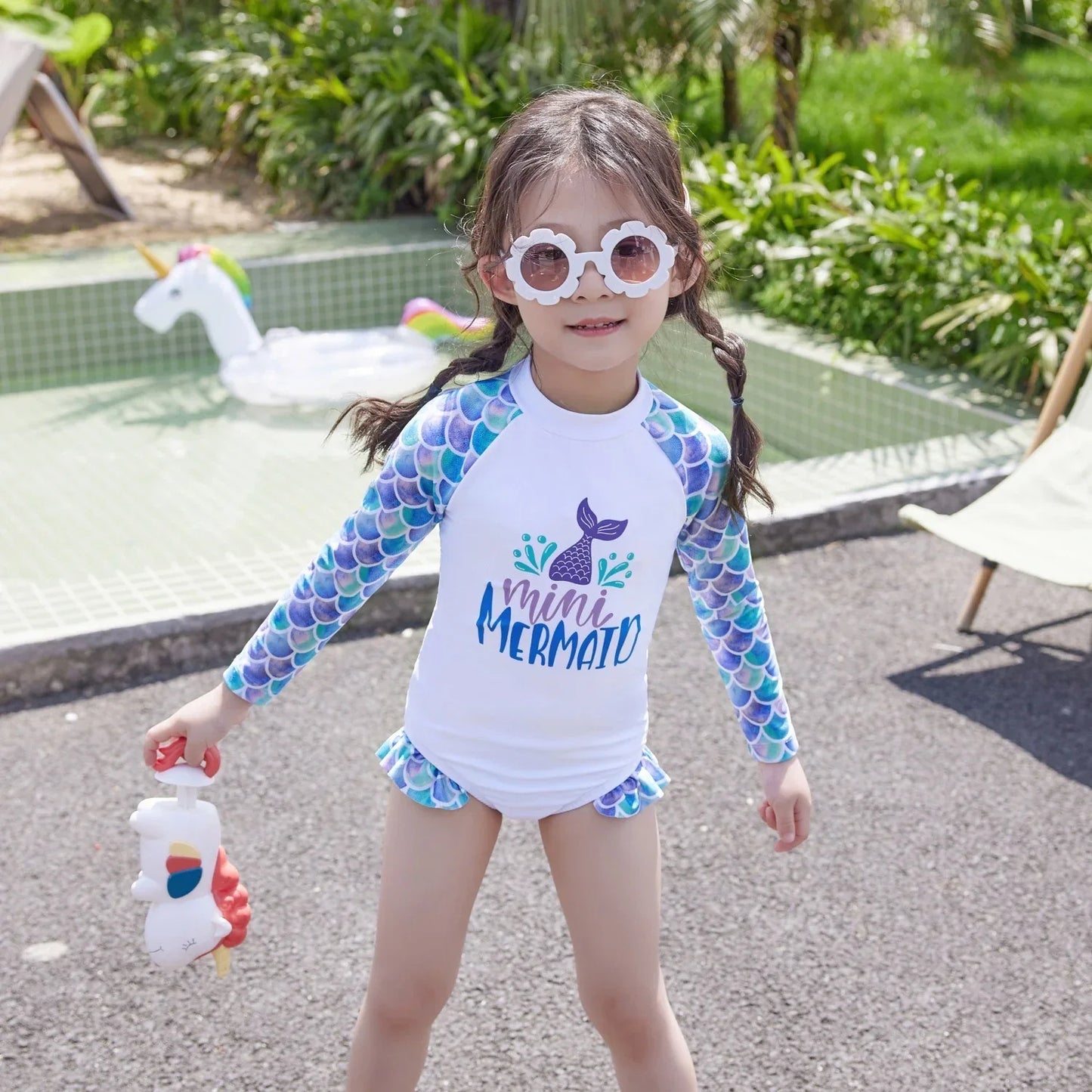 Cute Children's One-Piece Swimsuit - Long Sleeves, UPF Protection - SandiFreckles Surf & Swimwear