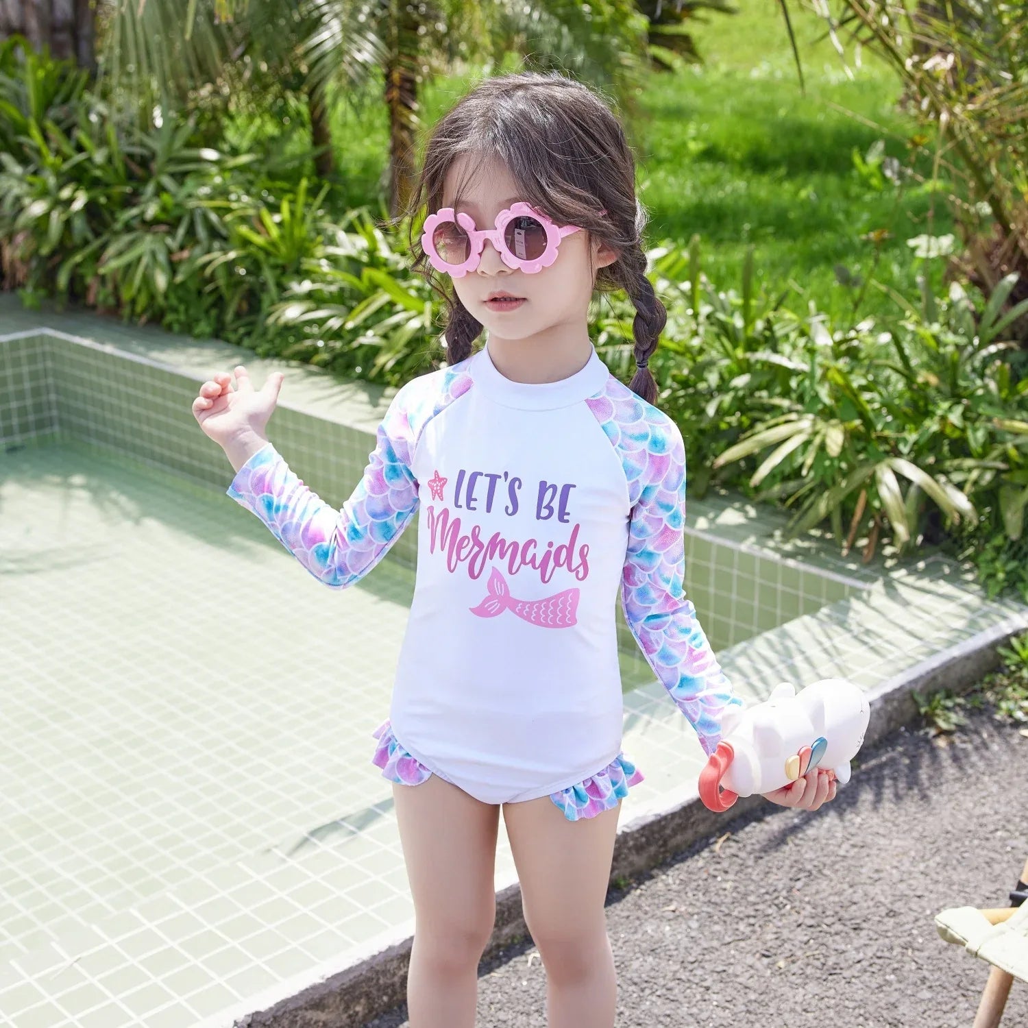 Cute Children's One-Piece Swimsuit - Long Sleeves, UPF Protection - SandiFreckles Surf & Swimwear