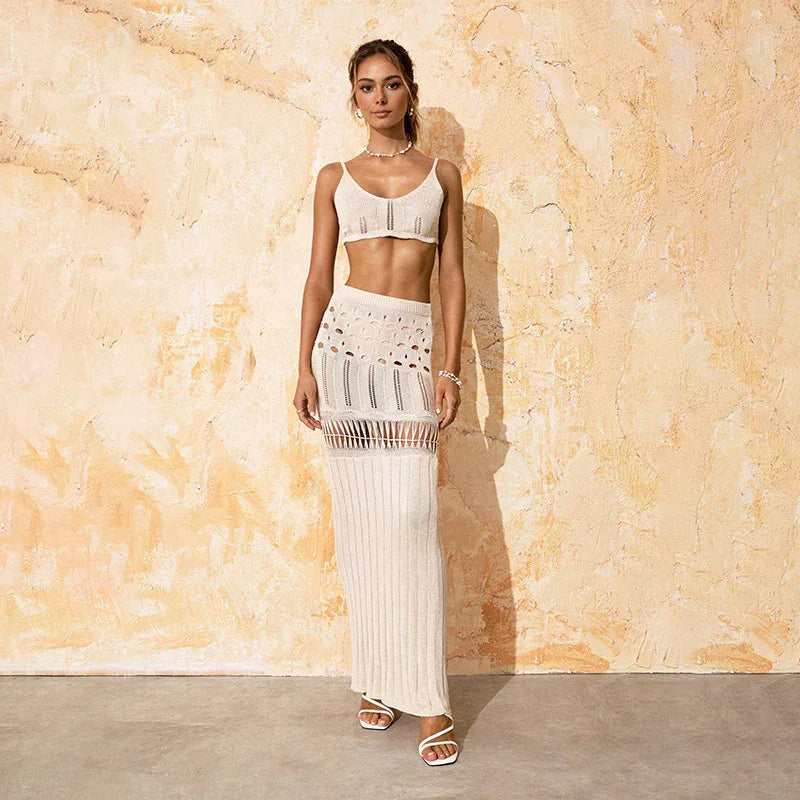 Solid Colour Knitted Hollow Bikini Blouse - Essential Cover - SandiFreckles Surf & Swimwear