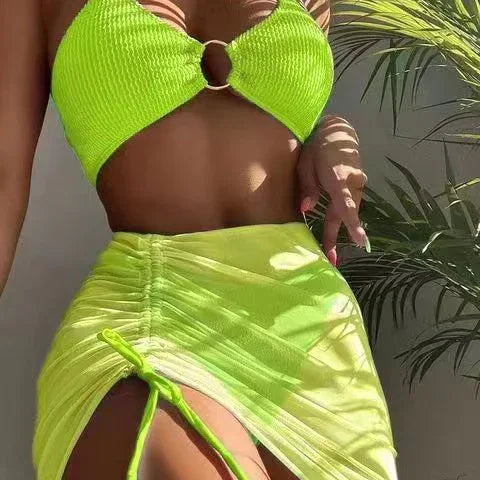 Women's Swimwear Body Solid Color Fashion Halter Three-piece Suit - SandiFreckles Surf & Swimwear