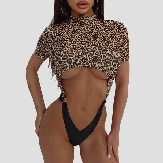 Leopard Print Color Matching Sexy Backless Siamese Bikini - SandiFreckles Surf & Swimwear