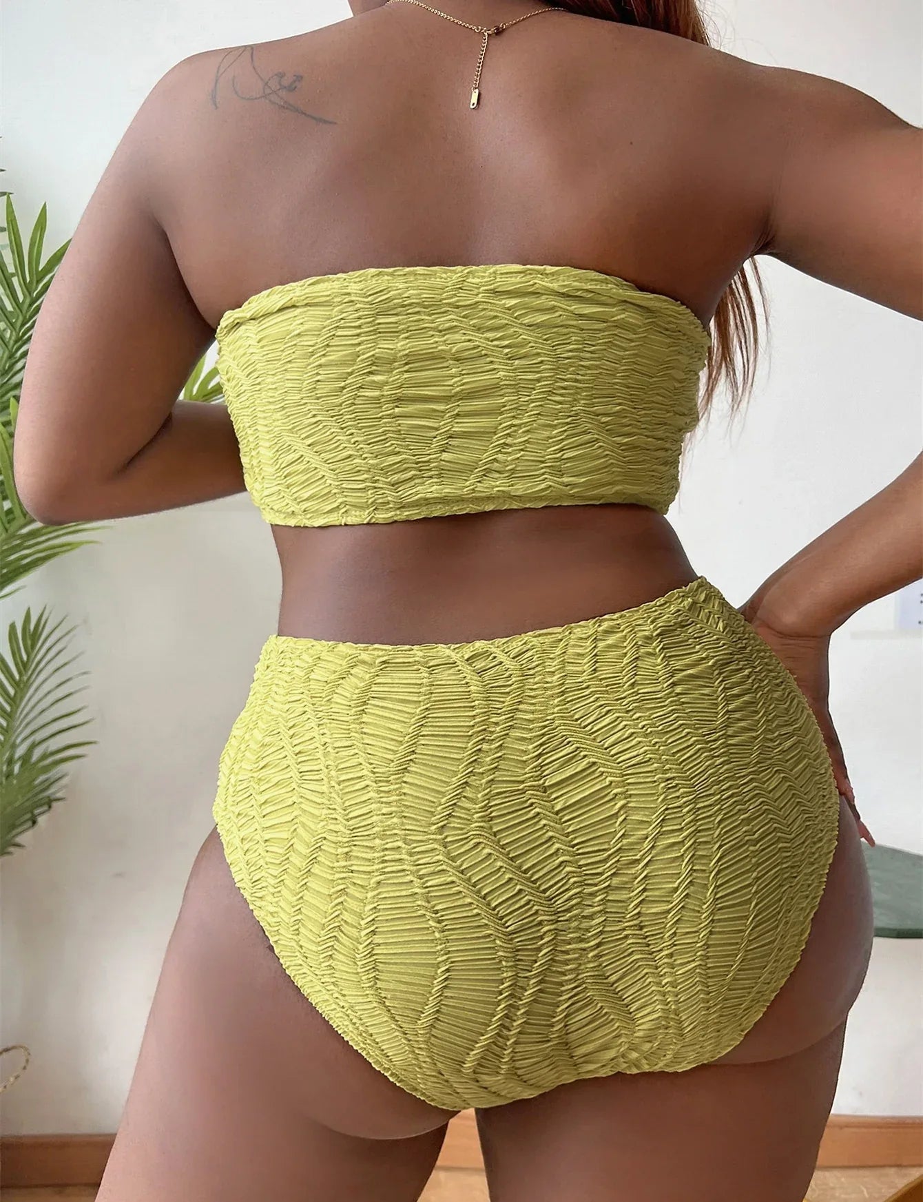 Tube Top High Waist Plus Size Bikini - Pure Colour - SandiFreckles Surf & Swimwear