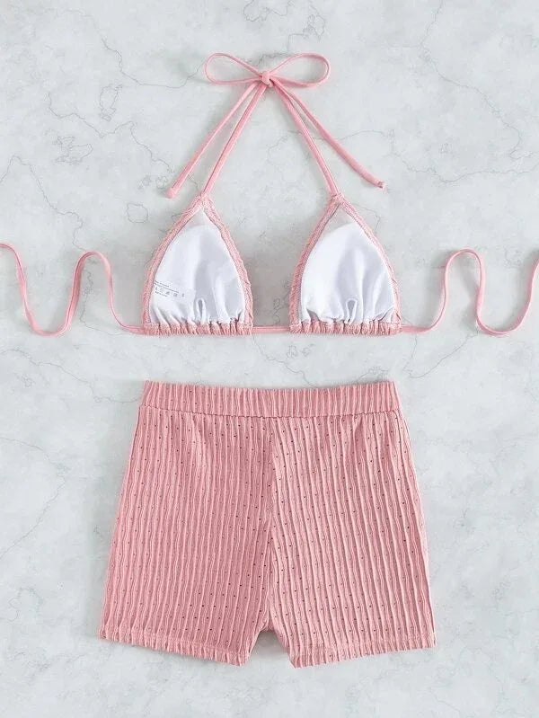 Women's Fashion Mesh Cloth Split Pure Colour Bikini - SandiFreckles Surf & Swimwear