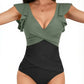 V-Neck Ruffle High Waist Backless One Piece - Feminine Flair - SandiFreckles Surf & Swimwear