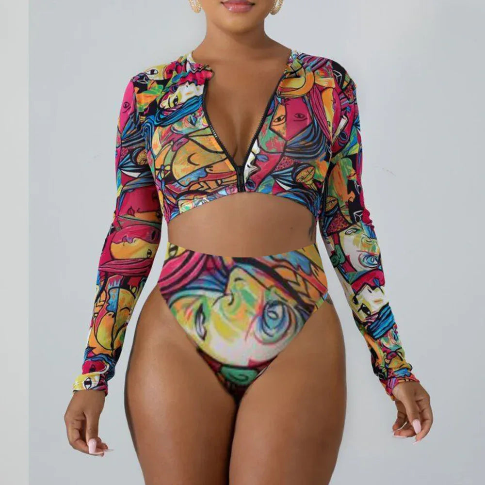 Surfing Swimsuit For Women Bikini Long Sleeve Swimwear Butterfly Print Push Up Summer Bath Suit - SandiFreckles Surf & Swimwear