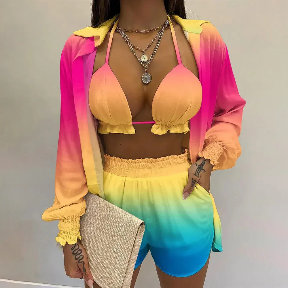 Women's Printed Beachwear Swimsuit Three Piece Set - SandiFreckles Surf & Swimwear