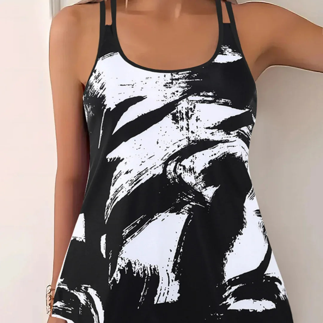 Split Plus Size Swimsuit - Boxer Shorts & Skirt Set - SandiFreckles Surf & Swimwear