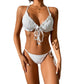 Sunken Stripe Pleated Lace-Up Backless Bikini - Sexy Split Style - SandiFreckles Surf & Swimwear