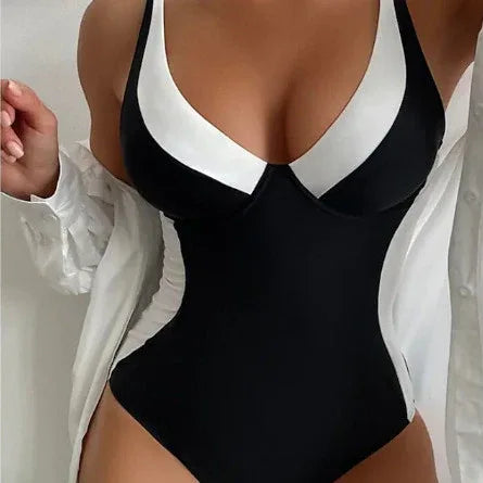 V-Neck Tummy Control One Piece Swimsuit - Sporty & Slimming - SandiFreckles Surf & Swimwear