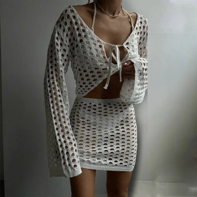 Solid Colour Stand-Up Collar Knitted Bikini Blouse - SandiFreckles Surf & Swimwear