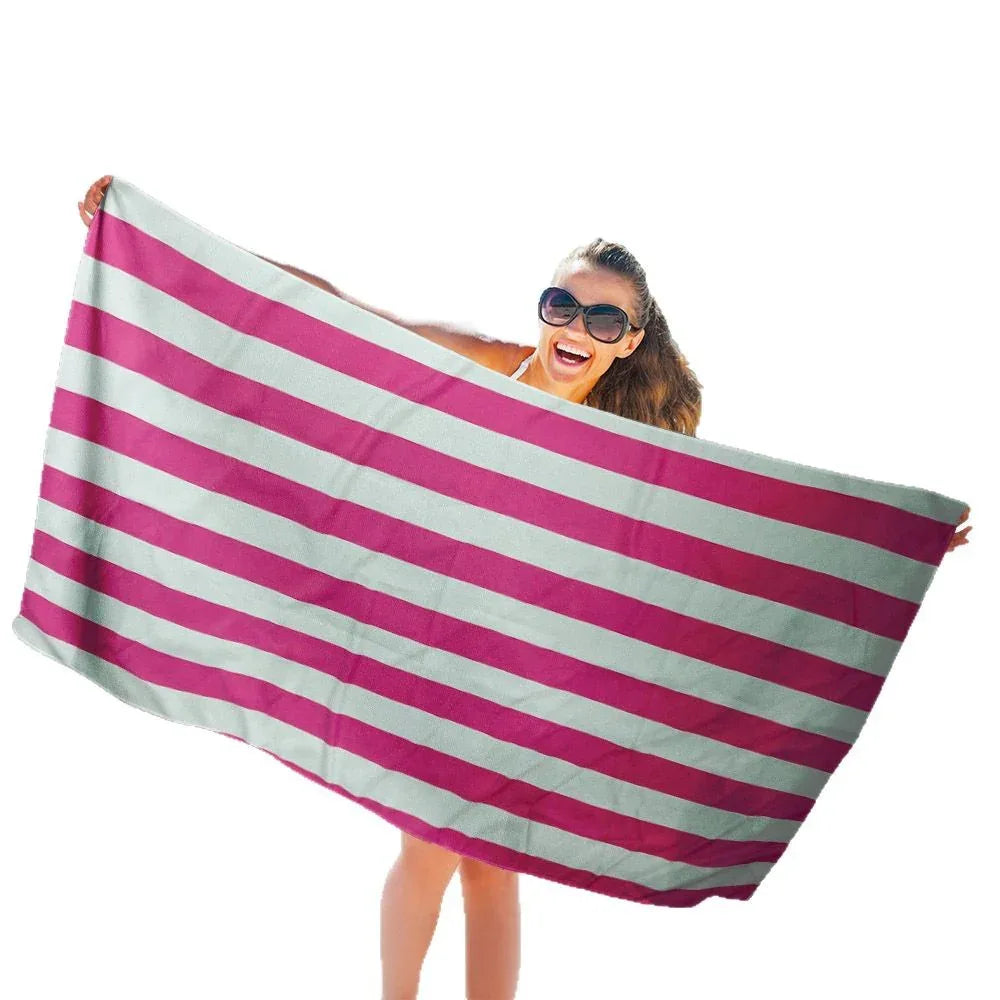 Quick-Drying Striped Beach Towel - Double-Sided Velvet for Comfort - SandiFreckles Surf & Swimwear