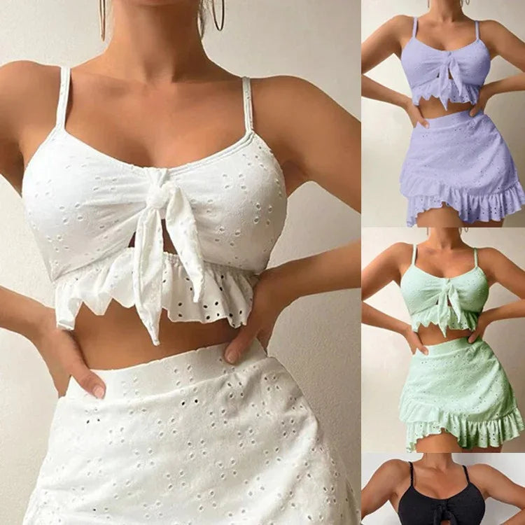 Split Hip Skirt Three-Piece Bikini - Beach Dress Set - SandiFreckles Surf & Swimwear