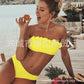 Solid Color Flower Tube Top Bikini Split Two-piece Women's Swimsuit - SandiFreckles Surf & Swimwear